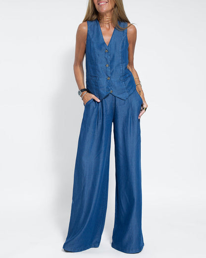 Linen 2-Piece Set with Wide Trousers and Jacket – Alma