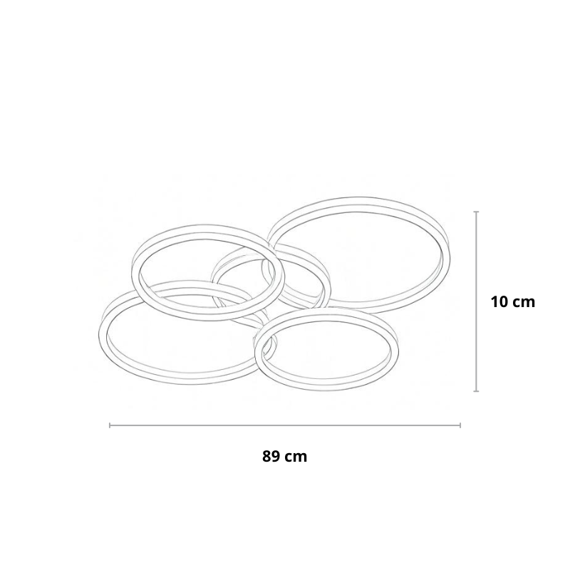 Line drawing of the five-ring version with 10cm height and 89cm width measurements 11