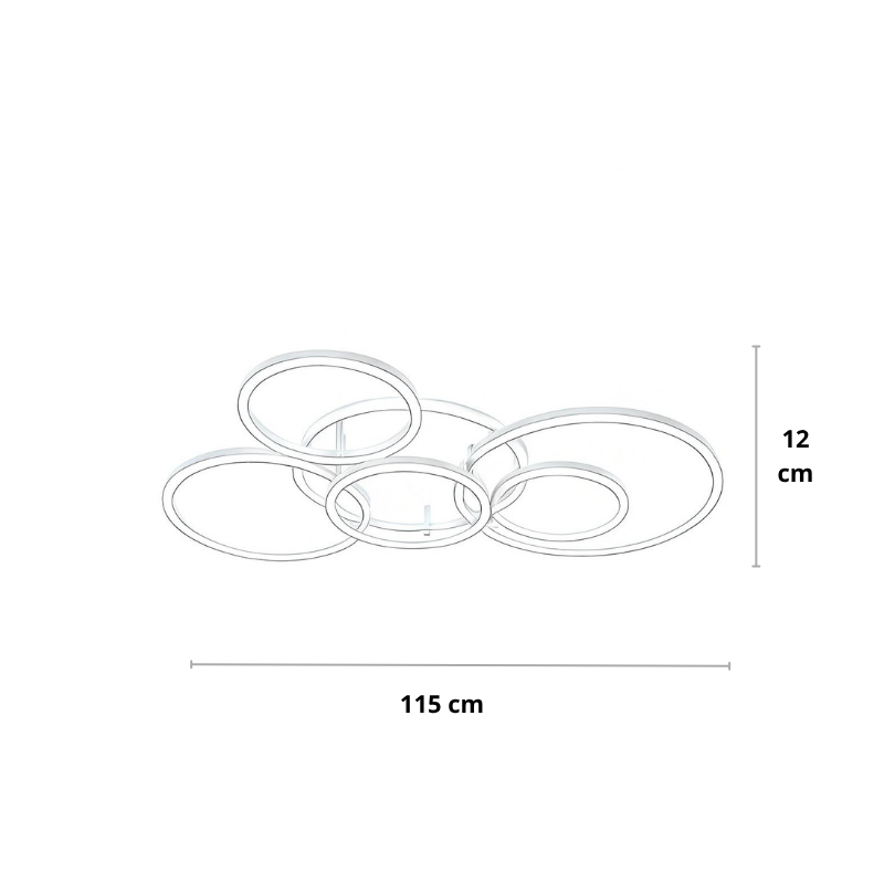 Line drawing of the six-ring version with 12cm height and 115cm width measurements 12