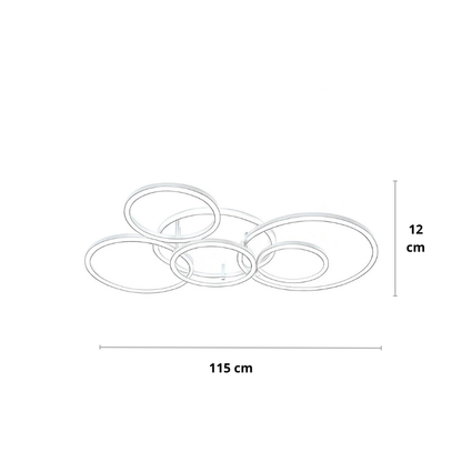 Line drawing of the six-ring version with 12cm height and 115cm width measurements 12