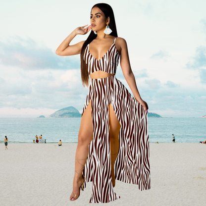 Summer outfit with spaghetti straps and a long skirt with a slit – Naïma