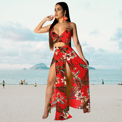 Summer outfit with spaghetti straps and a long skirt with a slit – Naïma