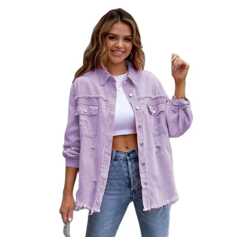 Boho women's denim jacket with autumnal Ibiza flair & slim fit – Yara