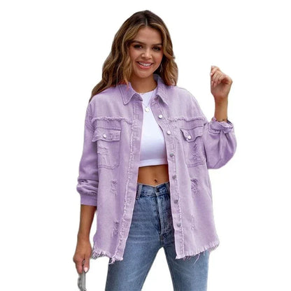 Boho women's denim jacket with autumnal Ibiza flair & slim fit – Yara