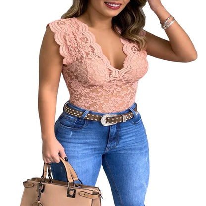 Stylish ladies' summer top made of lace with floral pattern - SpitzenLicht
