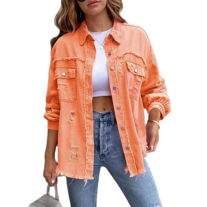 Boho women's denim jacket with autumnal Ibiza flair & slim fit – Yara
