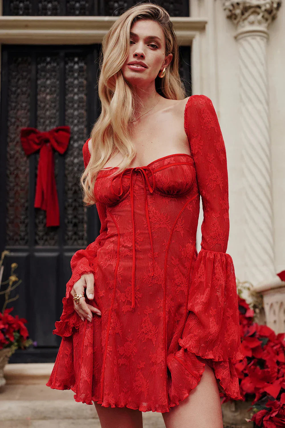 Playful lace mini dress with long sleeves – Arielle