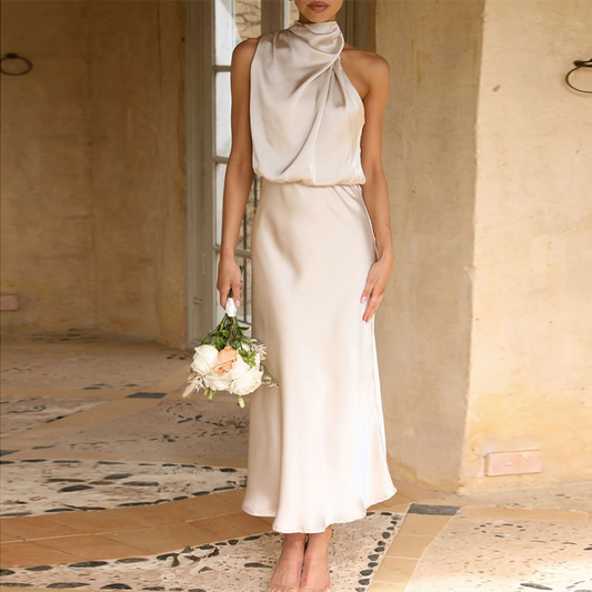 Glamorous One Shoulder Satin Dress - Emily