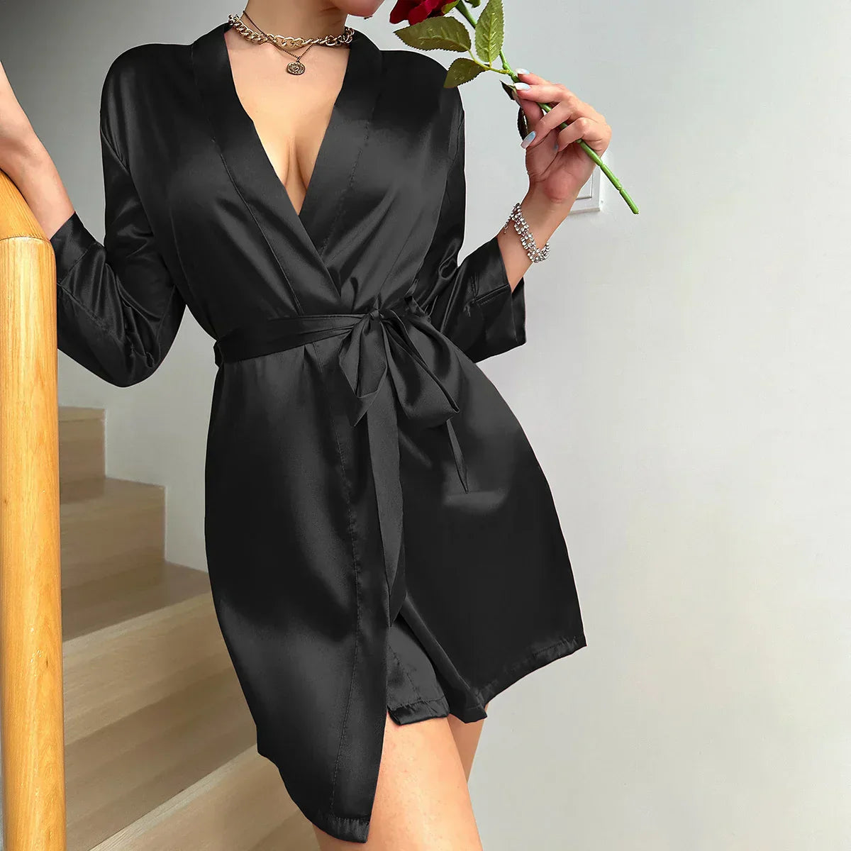 Dressing gown in glacé silk with lacing – Noémie
