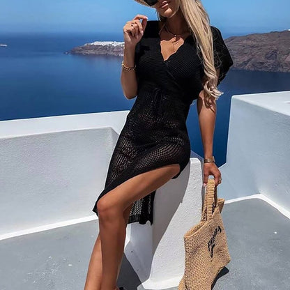 Crochet beach dress with waist belt – Yara