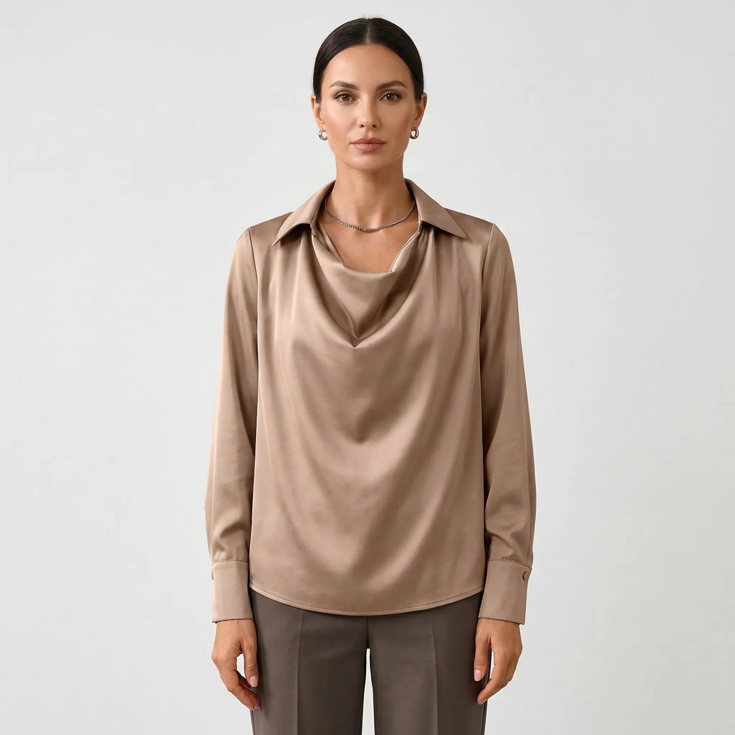 Satin-Finish Collared Women's Top - Janice