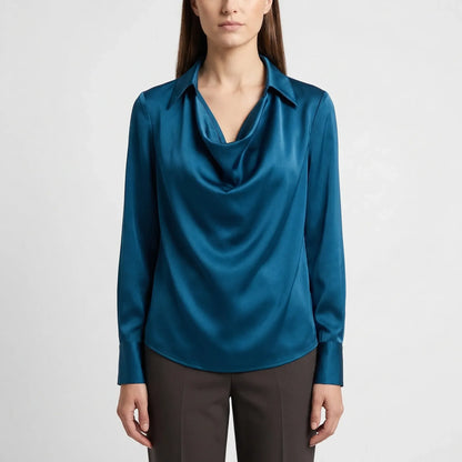Satin-Finish Collared Women's Top - Janice