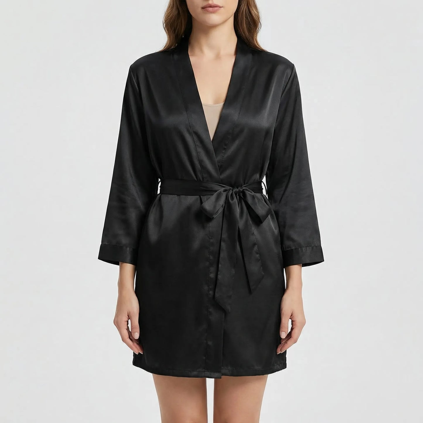 Satin-Finish Wrap Morning Gown - Ramona