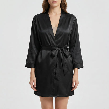 Satin-Finish Wrap Morning Gown - Ramona