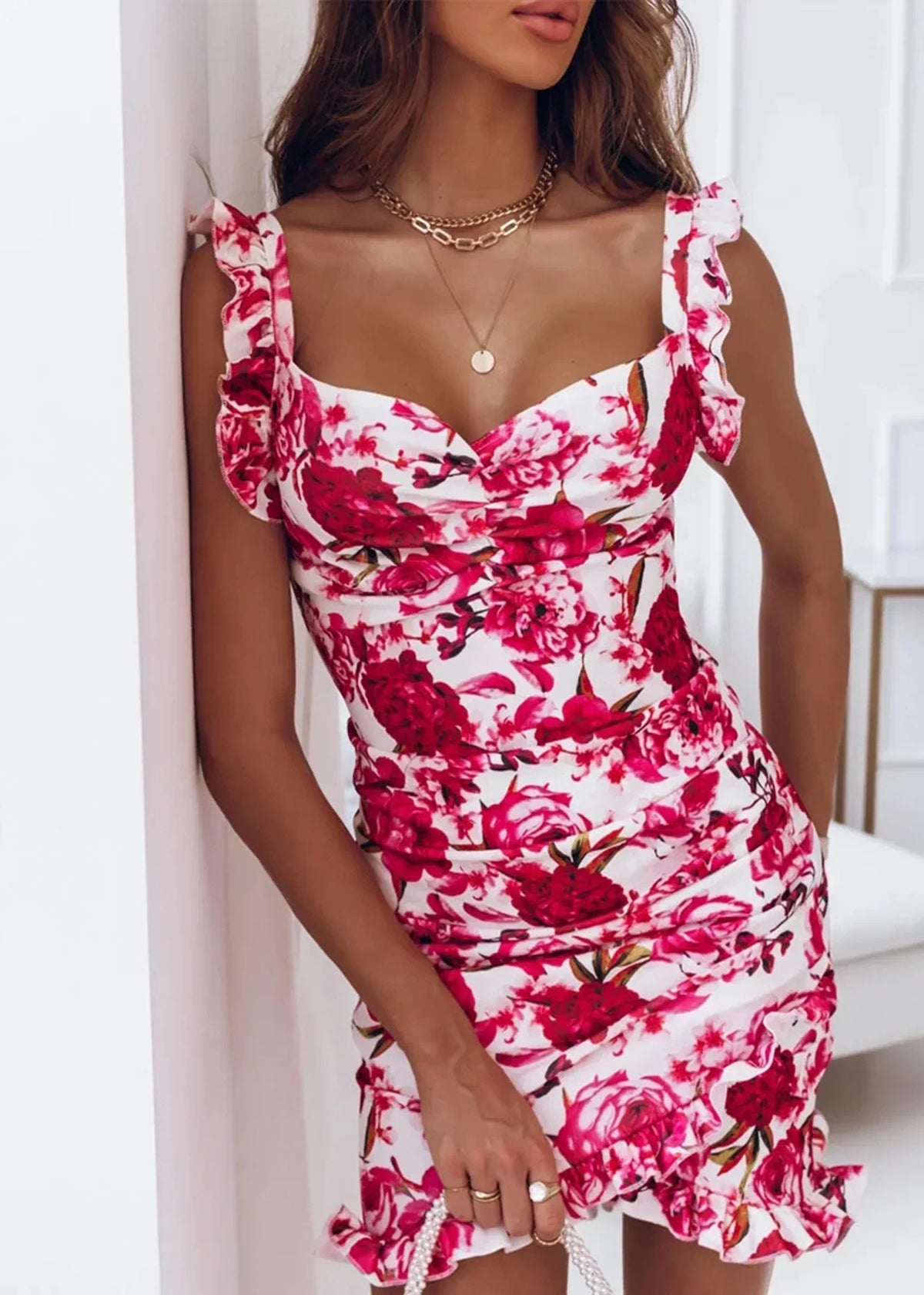Airy wrap dress with floral print & ruffles – flattering fit for summer – Sylvia