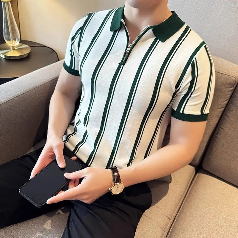 Short-sleeved polo shirt with zipper for men - Silvano