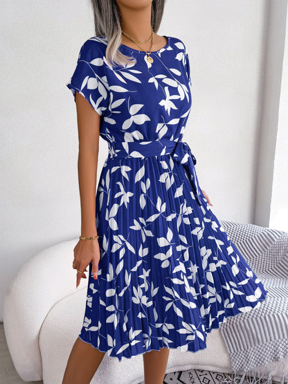 Blue Printed Autumn Midi Dress – Naomi