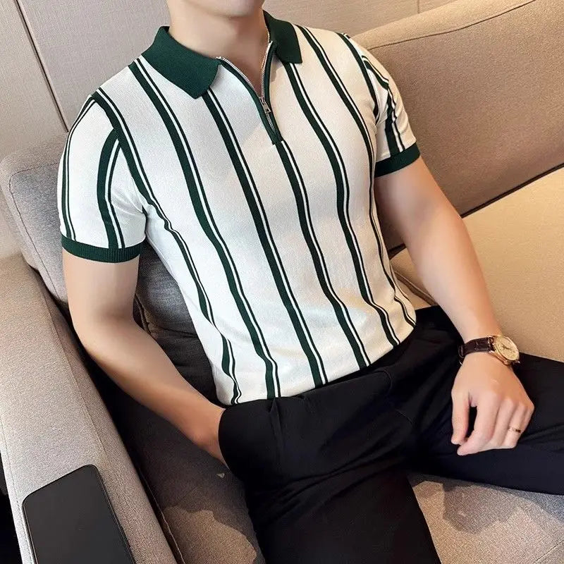 Short-sleeved polo shirt with zipper for men - Silvano