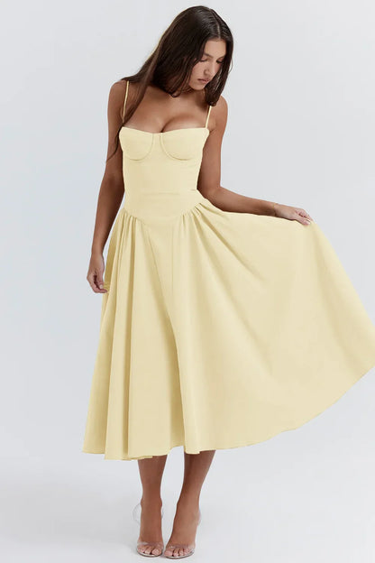 Stylish summer dress with spaghetti straps and a waist cinch – Mira