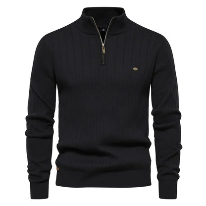 Men's cotton knit sweater with zipper & stand-up collar – Ardel