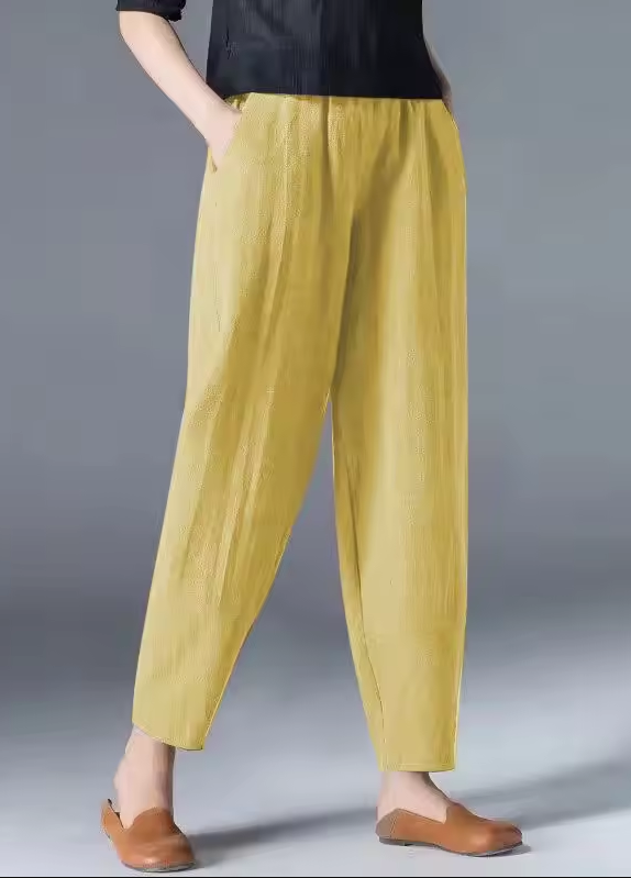 Ladies' autumn trousers in a linen-cotton blend with an elasticated waistband – Clara