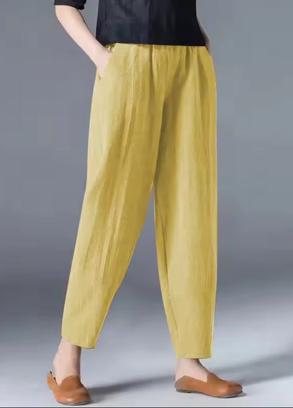 Ladies' autumn trousers in a linen-cotton blend with an elasticated waistband – Clara