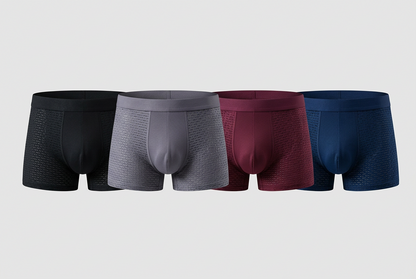 Four perforated-texture boxer shorts side by side in black, grey, burgundy and navy 8
