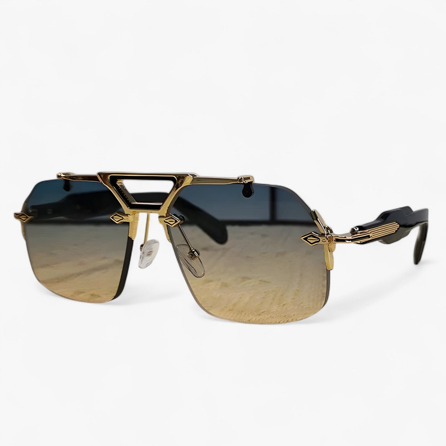 Randless oversized sunglasses with metal accents – Vexor
