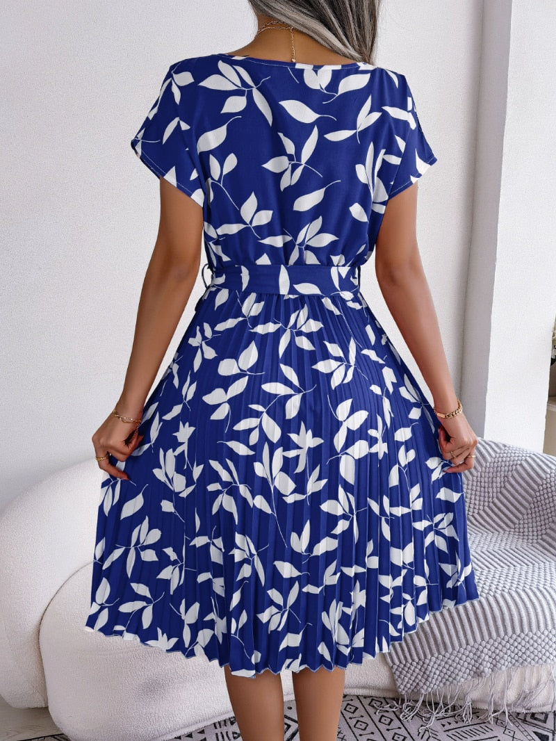 Blue Printed Autumn Midi Dress – Naomi