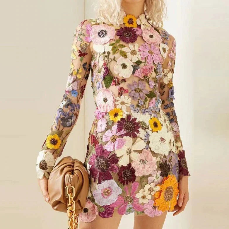 Autumn floral cocktail dress with lace – Aurelia