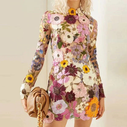 Autumn floral cocktail dress with lace – Aurelia