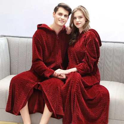 Hooded flannel bathrobe for couples – CozyHug
