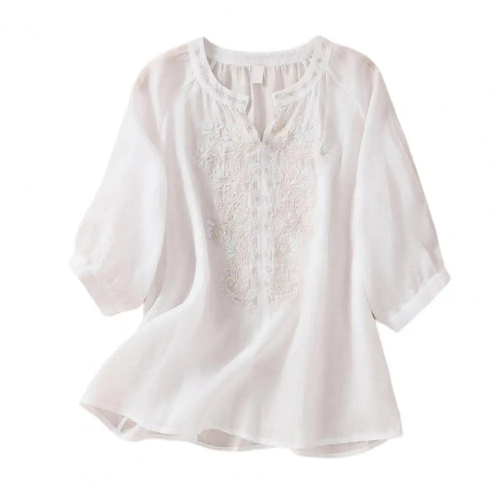 Embroidered women's autumn cotton blouse – Ysolde