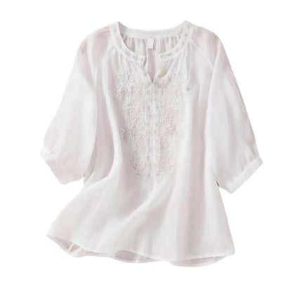 Embroidered women's autumn cotton blouse – Ysolde
