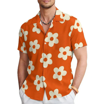 Men's summer shirt with floral print and revere collar – Elian