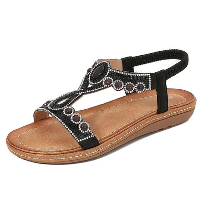 Fashionable women's sandals with rhinestones and glitter – summer shoes for parties and leisure.