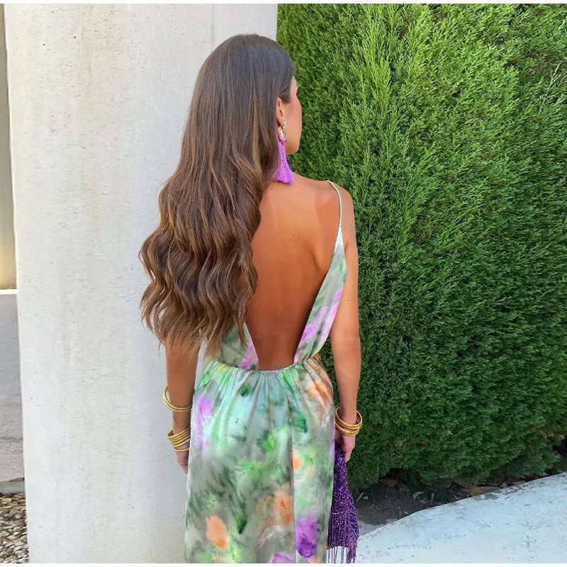 Colourful Halo-Dye Maxi Dress with Detachable Scarf - Olivia