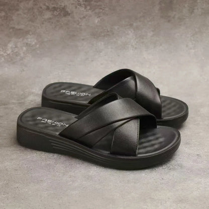 Ladies' wedge slippers made of leatherette with an open toe – Cassy