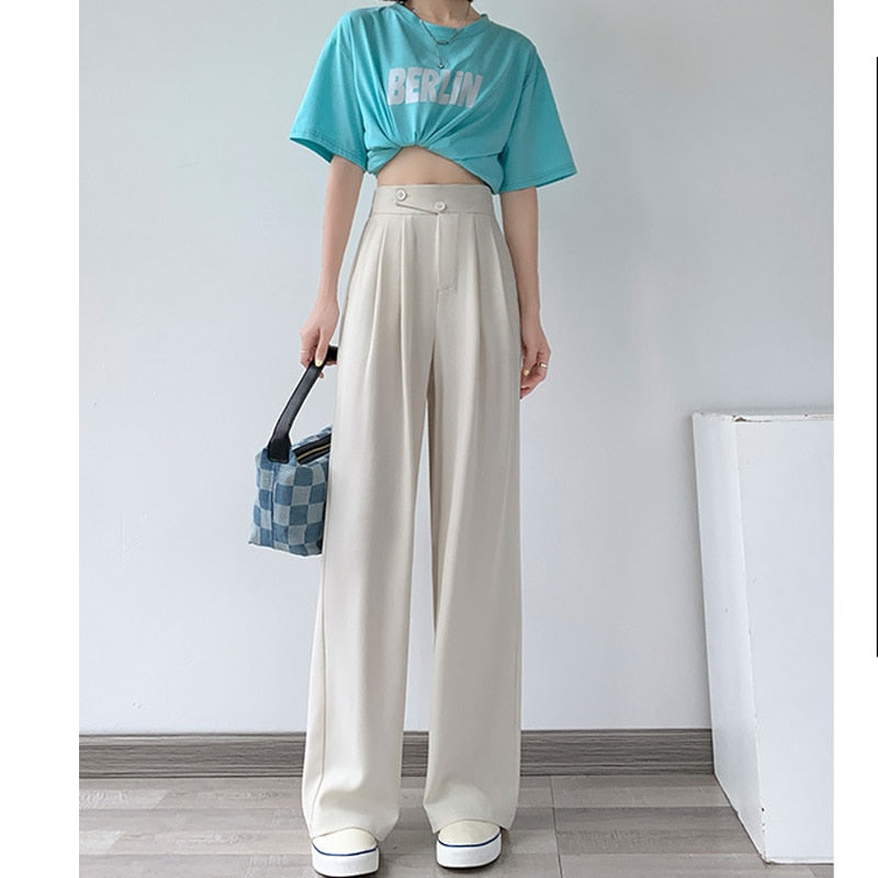 High-Waist Casual Women's Trousers with Wide Leg – Emilia