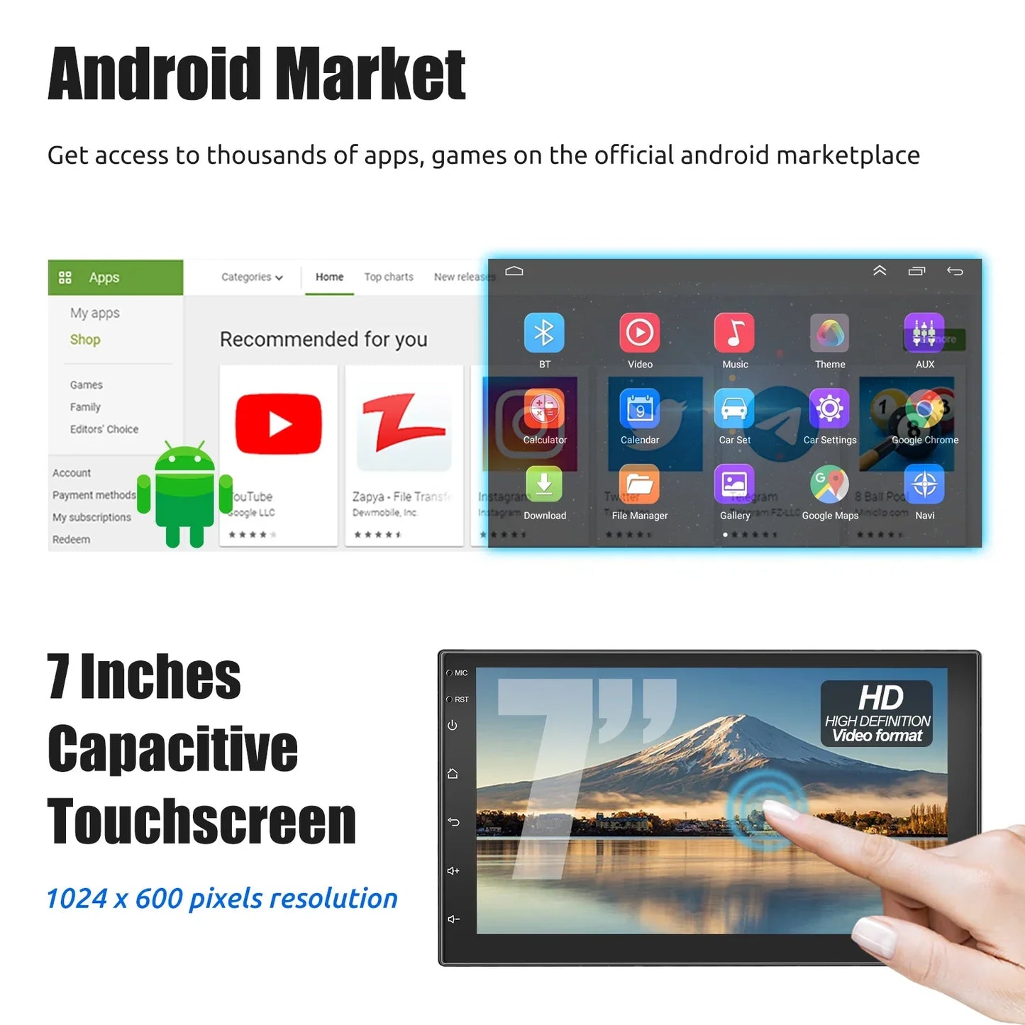 Universal Android Car Stereo with Touchscreen, GPS and Wireless CarPlay