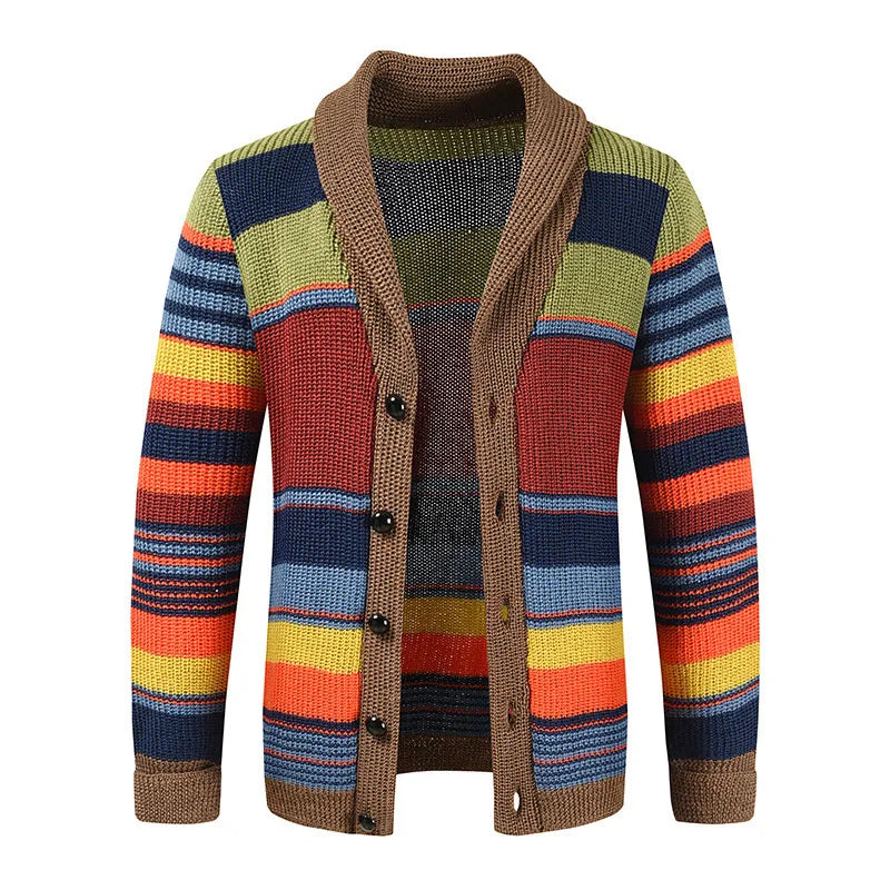 Men's knit cardigan with color block and geometric pattern – Leandro