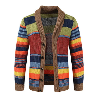 Men's knit cardigan with color block and geometric pattern – Leandro