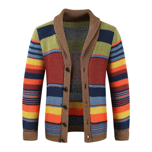 Men's knit cardigan with color block and geometric pattern – Leandro