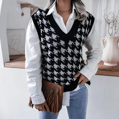 Ladies Checked Knitted Waistcoat Top - Yara