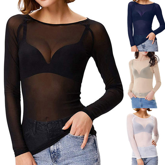 Sheer Mesh Top With Long Sleeves - Deborah