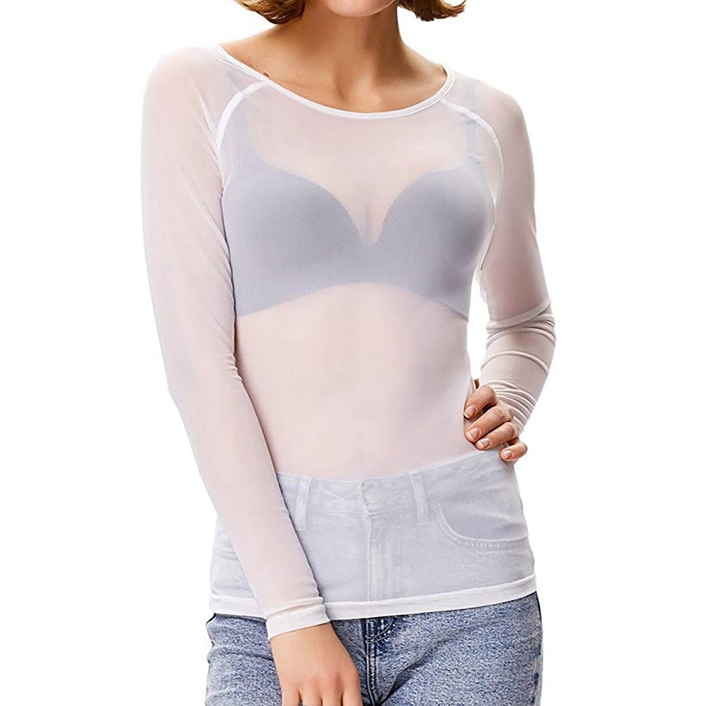 Sheer Mesh Top With Long Sleeves - Deborah