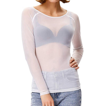 Sheer Mesh Top With Long Sleeves - Deborah