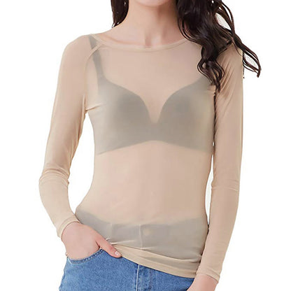 Sheer Mesh Top With Long Sleeves - Deborah