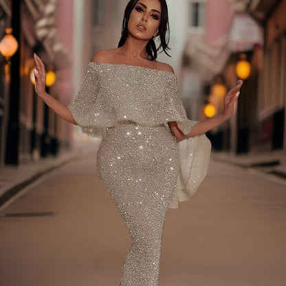 Shimmering A-Line Maxi Dress - Teri