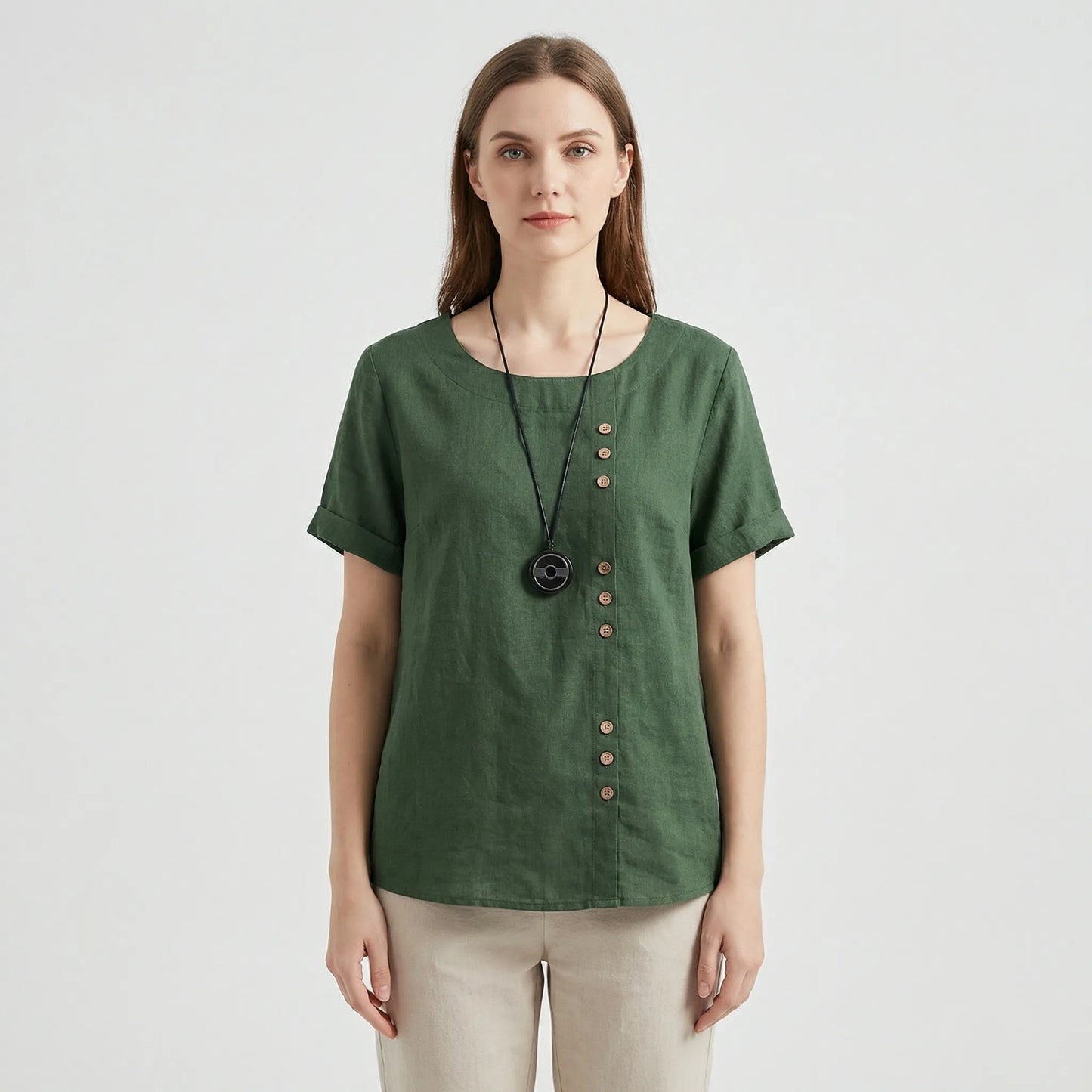 Short-Sleeve Button-Front Blouse - Mindy